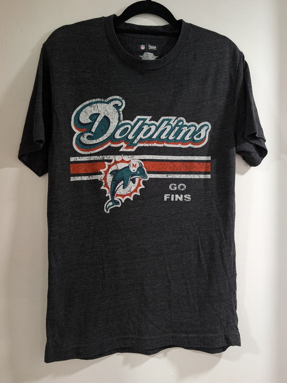 NFL Miami Dolphins Dark Charcoal Graphic Tee with Teal & Orange Logo